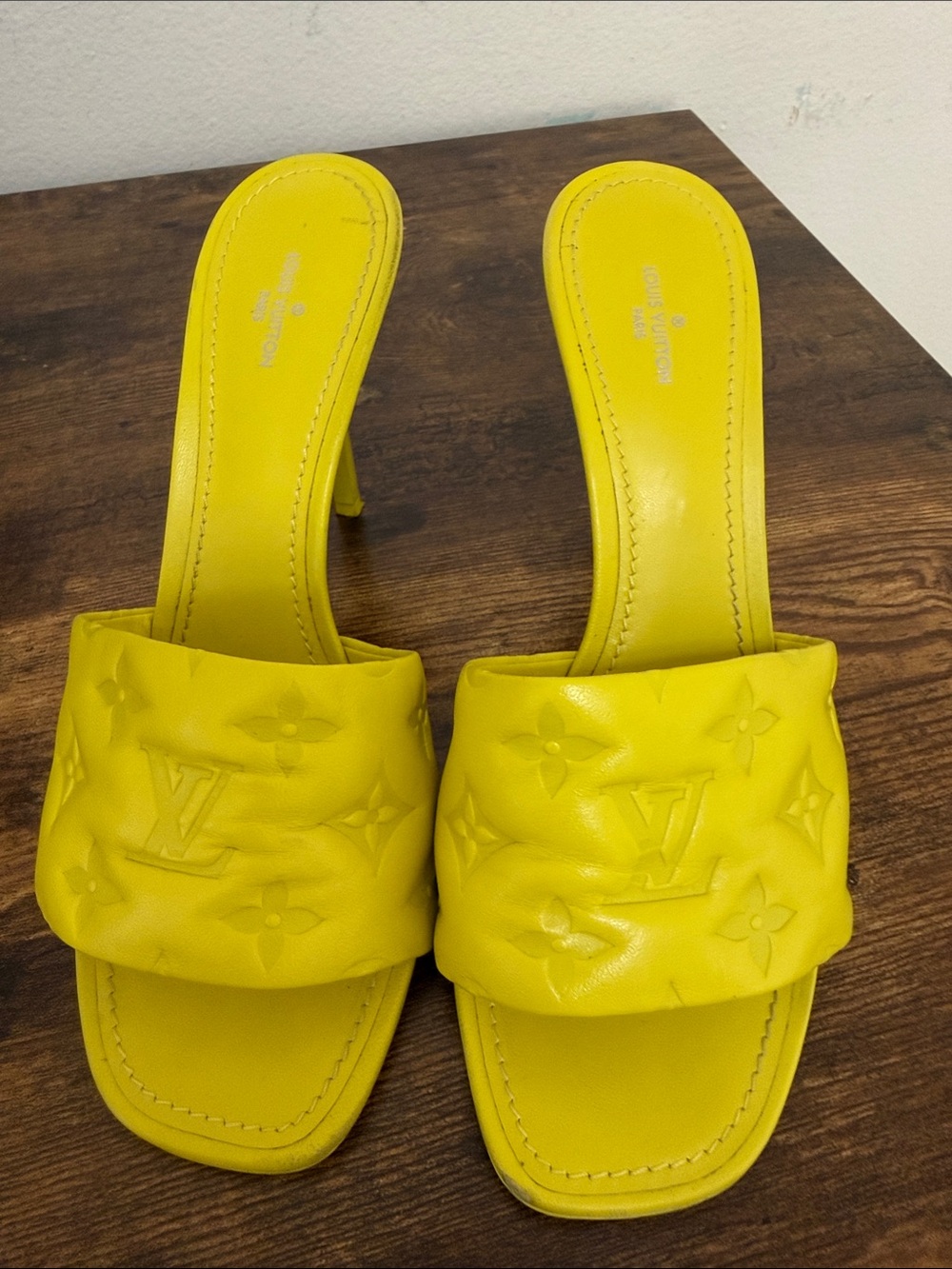 Louis Vuitton Bright Yellow Monogram Slide Heels